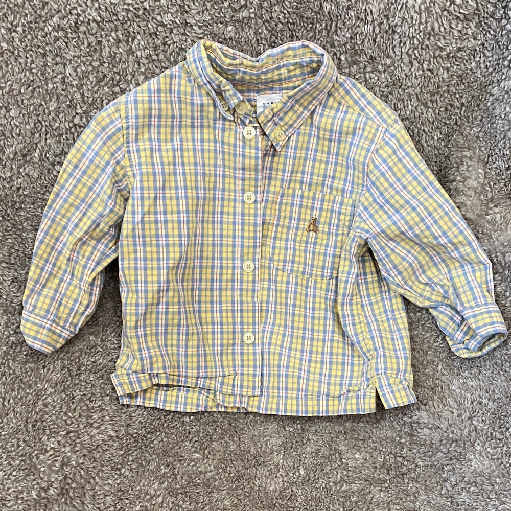 Baby GAP Yellow and Blue Plaid Kids Button Down Shirt